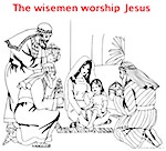 The wisemen worship Jesus - sheet to colour